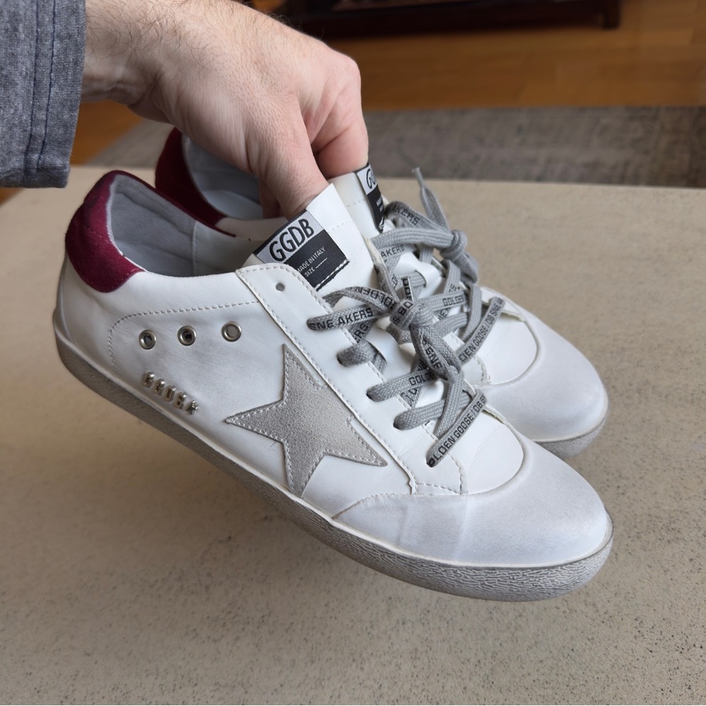 Golden Goose White and Maroon Men's Sneakers